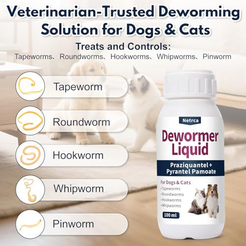 Netrca Dewormer Liquid For Dogs & Cats 7Way Wormer For Tapeworms Roundworms 100Ml