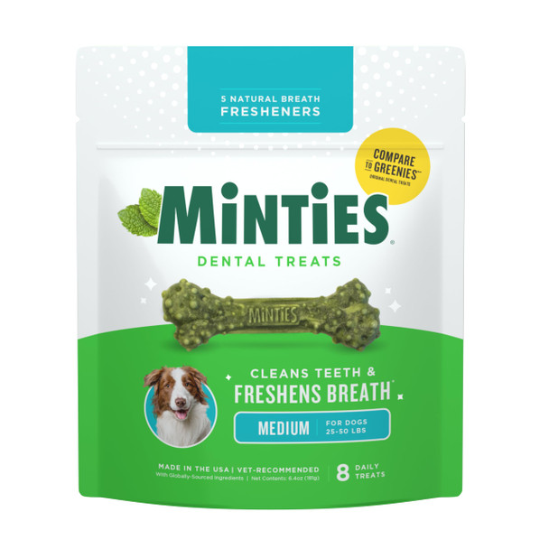Minties Dental Chews For Dogs VetRecommended MintFlavored Dental Dog Treats For Medium 2550 Lbs 8 Count