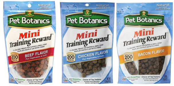 Pet Botanics Mini Training Rewards For Dogs 3 Flavor Variety Bundle: (1) Bacon 4 Oz 200 Count