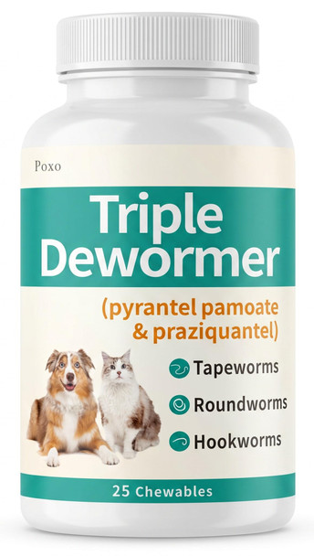 Poxo Dewormer For Dogs & Cats 7Way Wormer For Tapeworms Roundworms & 25 Chewable