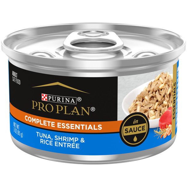 Purina Pro Plan Gravy High Protein Wet Cat Food Complete Essentials Tuna Shrimp & 3 Oz Pack Of 24