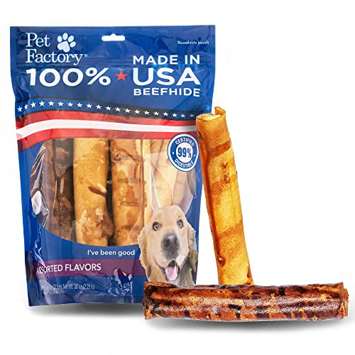 Pet Factory 100% Made In Usa Beefhide 8" Rolls Dog Chew Treats Beef 10 Count