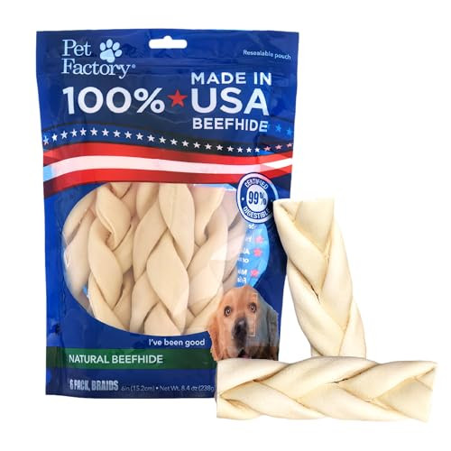 Pet Factory Beefhide Braided Sticks Dog Chews Long Lasting 100% Made In Usa