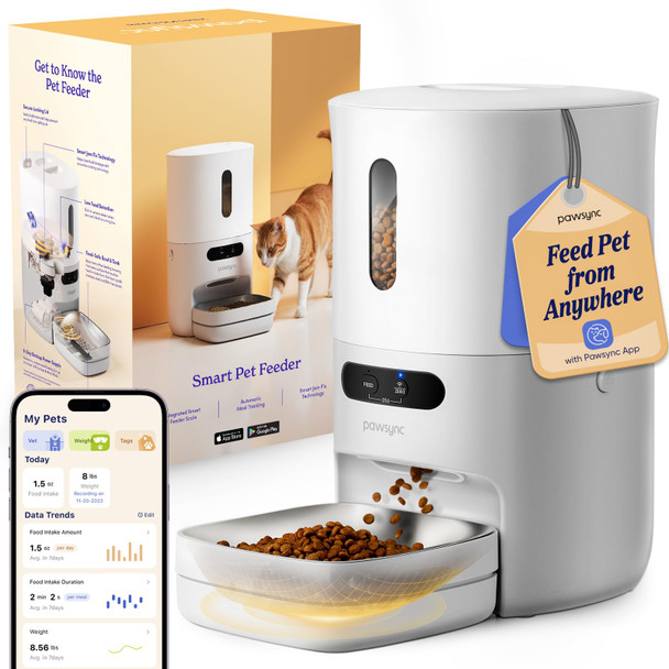 Pawsync Automatic Cat Feeder Wifi Smart Scale Tracks Pet's Food Intake App 3.6L