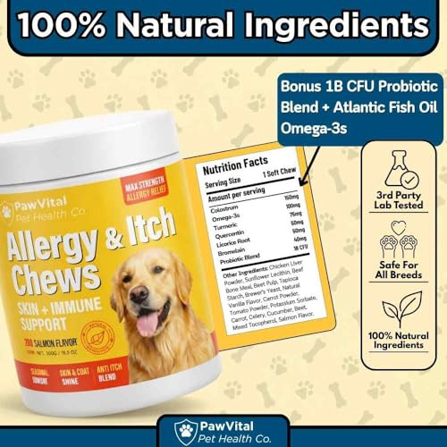 Pawvital Dog Allergy Chews Dog Allergy Relief For Itching Skin & Paw 200Ct