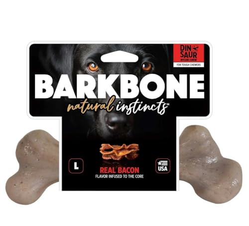 Pet Qwerks Dinosaur Barkbone Nylon Dog Bone For Aggressive Chewers Bacon Flavor 6.5"