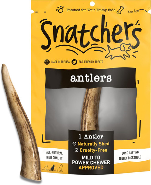 Snatchers Deer Antlers for Mild to Aggressive Chewers – Durable, Naturally Shed Antlers for Dogs Processed in The USA, No Additives (Small, 1 Count)