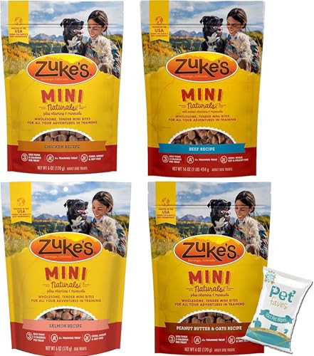 Pet Faves 4 Pack) Zukes Mini Naturals Healthy Moist Dog Training Treats Variety 6Oz 10Ct