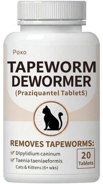 Poxo Tapeworm Dewormer For Cats & Kittens (6+ Weeks) Praziquantel Tablets Tapeworm 20 Count