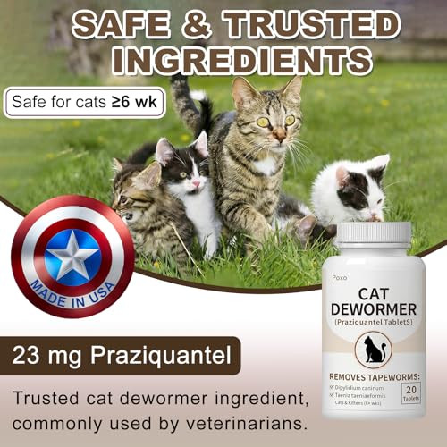 Poxo Tapeworm Dewormer For Cats & Kittens (6+ Weeks) Praziquantel Tablets Tapeworm 20 Count