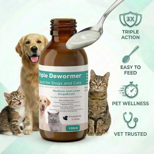 Petcci Dewormer Liquid For Cats And Dogs Broad SpectrumPyrantel Pamoate And Praziquantel 3.38 Fl Oz
