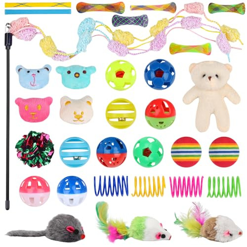 Quozuo 30 Pcs Cat Toy Kitten Toys Set Interactive Cat Toy Wand