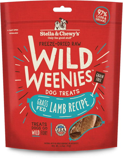 Stella & Chewy’s ze-Dried Raw Wild Weenies Dog Treats – All-Natural, Protein Rich, Grain Dog & Puppy Treat – Great for Training & Rewarding – Grass-Fed Lamb Recipe – 3.25 oz Bag