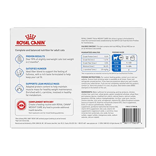 Royal Canin Feline Care Nutrition Weight Care Adult Thin Slices In Gravy Cat 3 Oz Pack Of 12