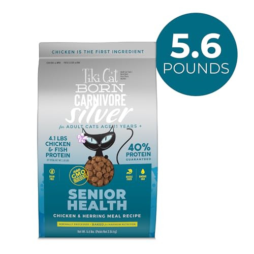 Tiki Pets Cat Born Carnivore Silver Senior Health Dry Cat Food For Senior 5.6 Lbs