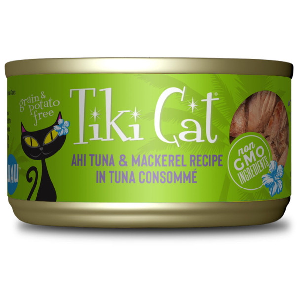 Tiki Pets Cat Luau Wet Cat Food Ahi Tuna & Mackerel . Cans 2.8 Oz 12 Count