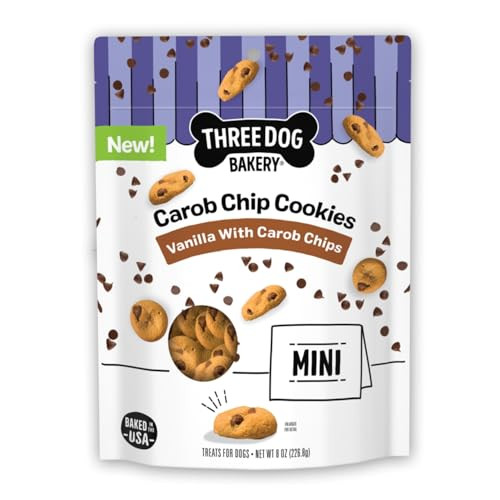 Three Dog Bakery Mini Carob Chip Cookies For Dogs Crunchy Dog Treats With Real 8 Oz