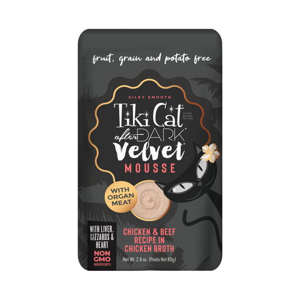 Tiki Pets Cat After Dark Velvet Mousse Wet Cat FoodChicken & Beef 2.8 Oz Pack Of 12