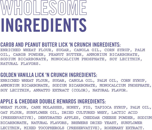 Three Dog Bakery Classic Cookies Variety Pack Premium Treats for Dogs, Carob/Peanut Butter, Golden/Vanilla, & Double Reward, 36 Ounces, (Pack of 3)