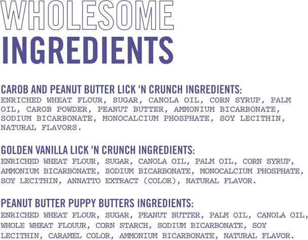 Three Dog Bakery Lick'n Crunch Sandwich Cookies Variety Pack Premium Treats for Dogs, Carob/Peanut Butter, Golden/Vanilla, & Pupper Butters, 37.8 Ounces, 3-Pack