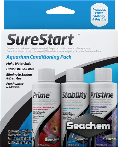 Seachem Surestart 3 . Pack Aquarium Conditioning Pack For Freshwater & Marine 100 Ml