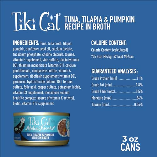 Tiki Pets Cat Aloha Friends Wet Cat Food Tuna Tilapia & Pumpkin 3 Oz 12 Count