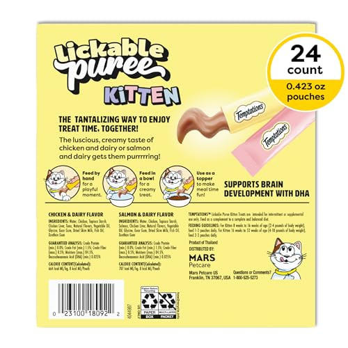 Temptations Puree Kitten Treats Lickable Chicken And Salmon Variety Pack 24 Pouches Variety Pack