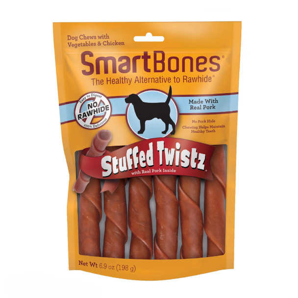 Smartbones Stuffed Twist Sticks With Pork RawhideFree Chews For Dogs Made With 6.9 Ounces 6 Count
