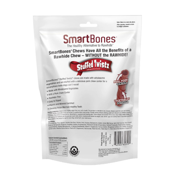Smartbones Stuffed Twist Sticks With Pork RawhideFree Chews For Dogs Made With 6.9 Ounces 6 Count