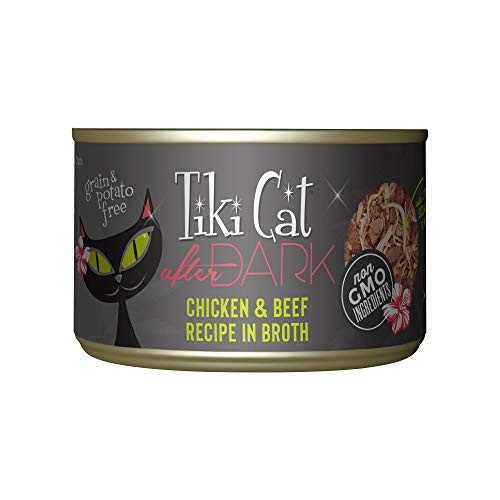 Tiki Pets Cat After Dark Wet Cat Food Chicken & Beef . Cans 5.5 Oz 8 Count