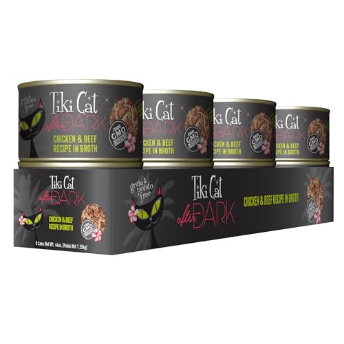 Tiki Pets Cat After Dark Wet Cat Food Chicken & Beef . Cans 5.5 Oz 8 Count