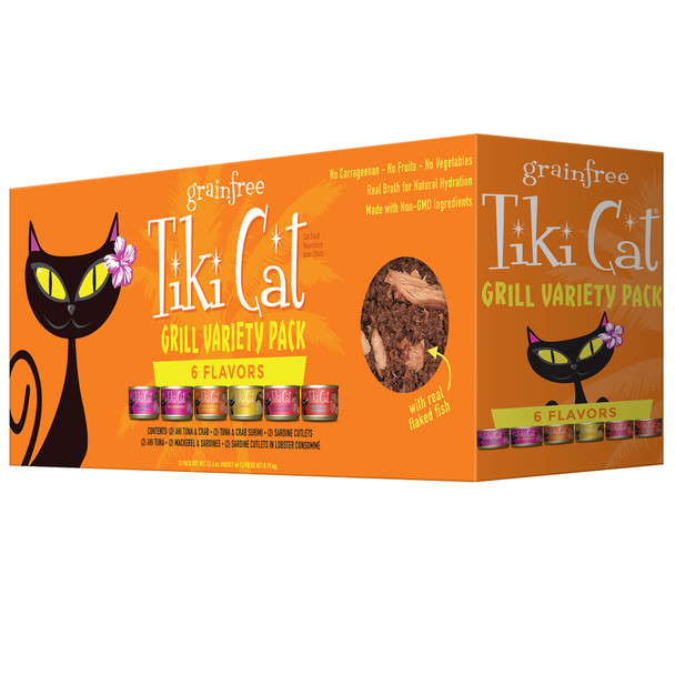 Tiki Pets Cat Grill Wet Cat Food Variety Pack . Cans 2.8 Oz 12 Count