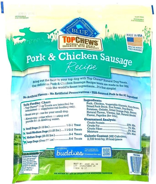 Top Chews Pork & Chicken Sausage Dog Treats 36 oz., 2.25 Pound (Pack of 1)