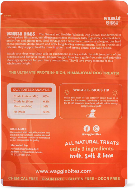 WaggleBites Dog Chew Original Yak Cheese, 100% Natural, Long Lasting, Healthy & Safe Dog Treats, Dogs 30 Lbs & Under, 4 pcs [Medium] - 9oz