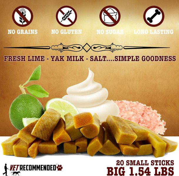 Yak Chew for Small Dogs Made from Himalayan Yak Milk (20 Count / 1.54LB). The 100% Natural Healthy Dog Chew - Extreme Long Lasting Cheese Chew