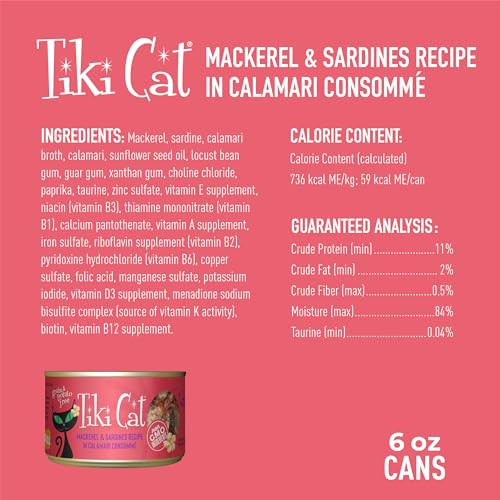 Tiki Pets Cat Grill Mackerel & Sardines HighProtein And 100% NonGmo Ingredients Wet 6 Oz Pack Of 8
