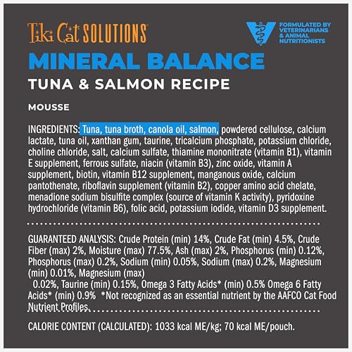 Tiki Pets Cat Solutions Mineral Balance Mousse Supports Urinary Health Tuna & Salmon 2.4 Oz 12 Pack