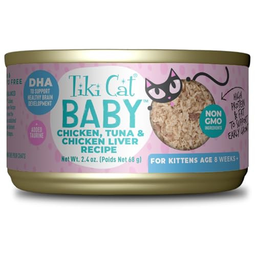 Tiki Pets Cat Baby Wet Food For Kittens Chicken Tuna & Chicken Liver 2.4 Oz Pack Of 12