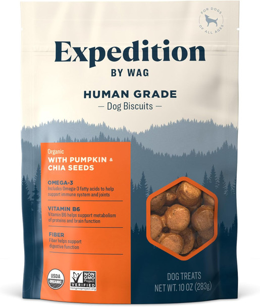 Brand - Wag Expedition Human Grade Organic Biscuits Dog Treats, Non-GMO, Gluten , Pumpkin & Chia Seed, 10oz