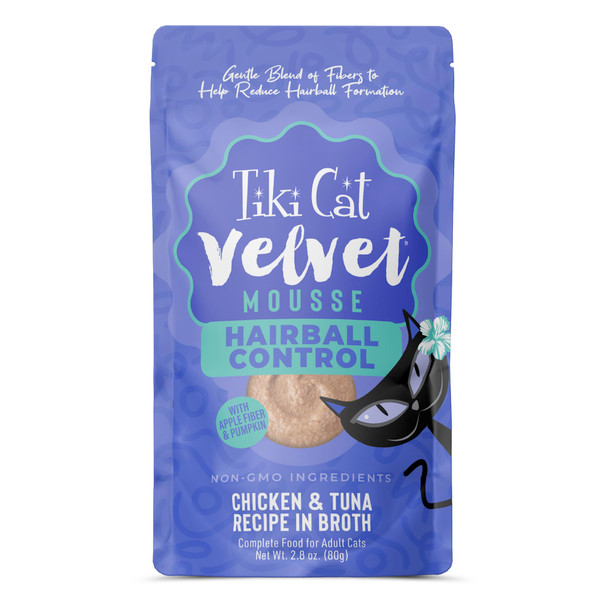 Tiki Pets Cat Velvet Mousse Wet Cat Food Hairball Control Chicken & Tuna 2.8 Oz 12 Count