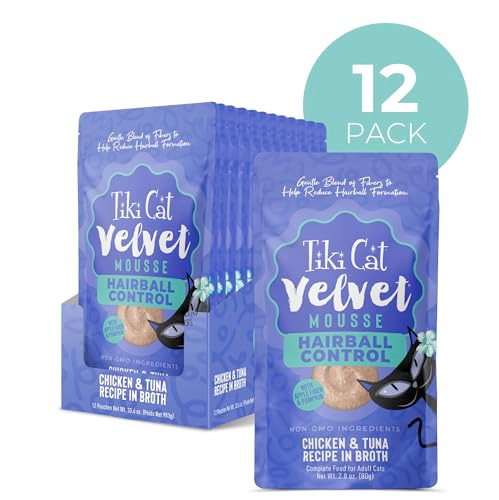 Tiki Pets Cat Velvet Mousse Wet Cat Food Hairball Control Chicken & Tuna 2.8 Oz 12 Count