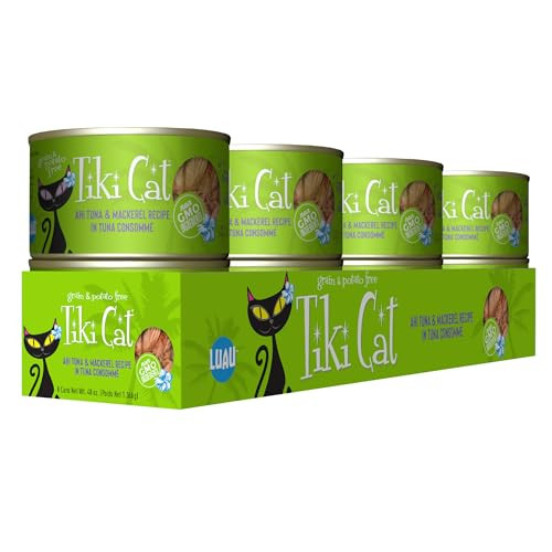Tiki Pets Cat Luau Shredded Meat Ahi Tuna & Mackerel Recipe In Tuna 6 Oz Pack Of 8