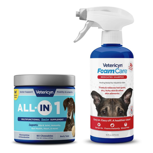 Vetericyn AllIn 1 Multifunctional Senior Dog Supplement With Glucosamine And Foamcare SprayOn