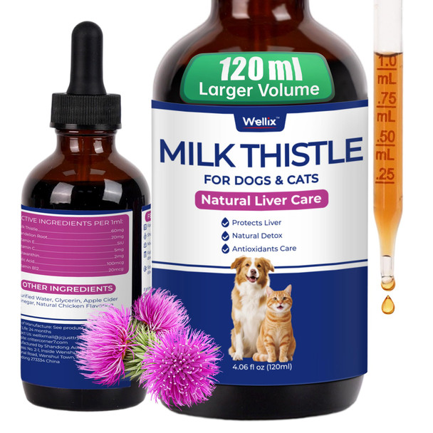 Wellix Milk Thistle For Cats & Dogs Advanced Formula With Astaxanthin For 120Ml