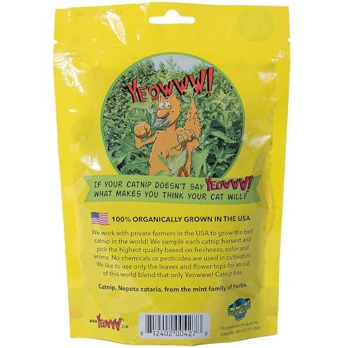 Yeowww Organically Grown Catnip For Cats Pouch Premium Leaves & Flower Tops 2Oz
