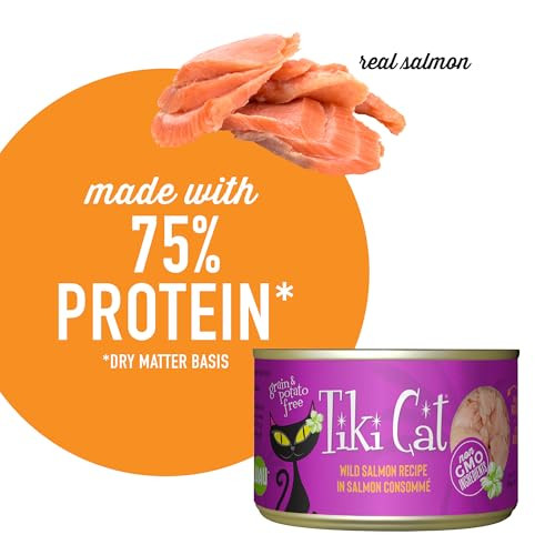 Tiki Pets Cat Luau Wet Cat Food Wild Salmon . Cans 6 Oz 8 Count