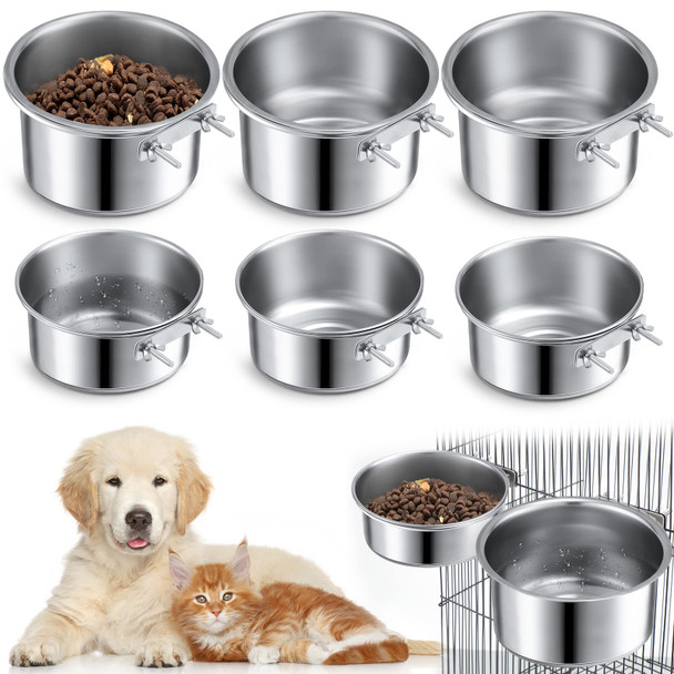 Zopeal Dog Crate Bowls Kennel Bowl Hanging Stainless Steel Coop Cups With 6 Pieces