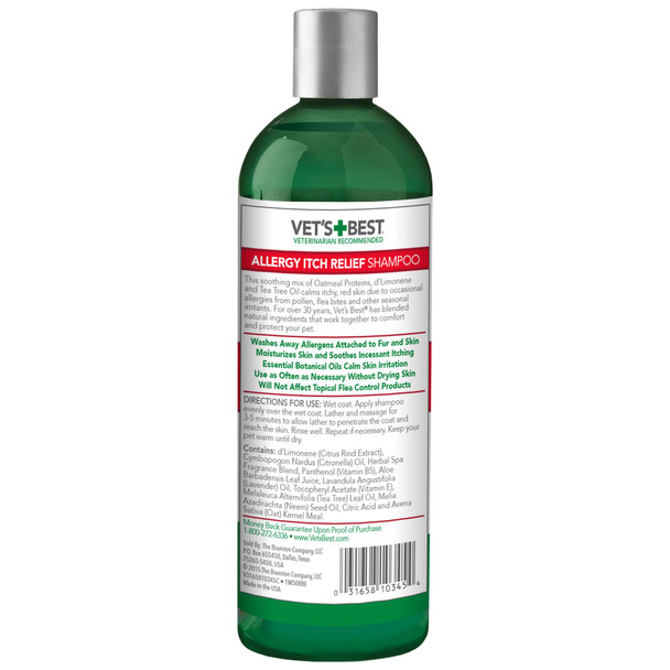 Vet's Best Allergy Itch Relief Dog Shampoo Oatmeal Dog Shampoo For Itchy Skin 16 Oz