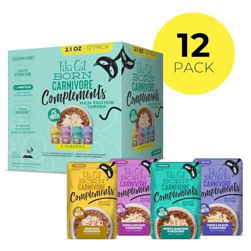 Tiki Pets Cat Born Carnivore Complements Wet Cat Food Topper High Protein & 2.1 Oz Variety Pack