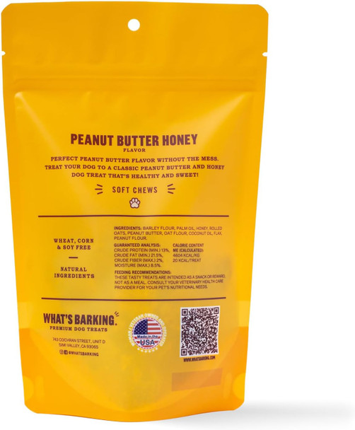 What's Barking Peanut Butter Honey Soft Chews - Premium Chewy Dog Treats, Natural Ingredients, No Wheat, Made in USA - 6 oz (Pack of 1)